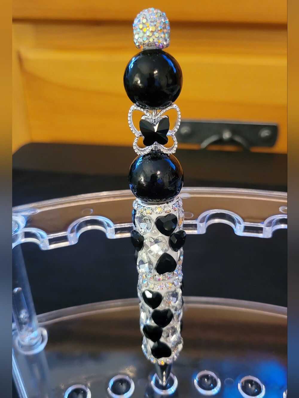 Black Crystal Heart Beaded Statement Pen